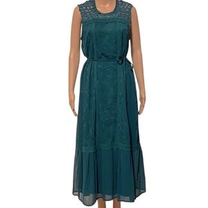Green Catherine Malandrino Embroidered Maxi Dress Size 12